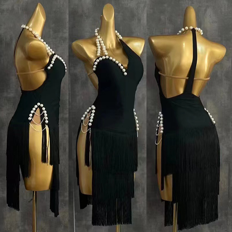 Beaded Trim Fringe - 2024 High End Latin Dance Dress