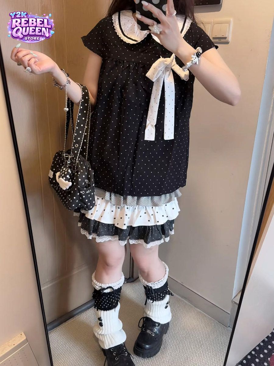 Elastic Lace Trim - Zestaw dwuczęściowy Y2K Kawaii w japońskim